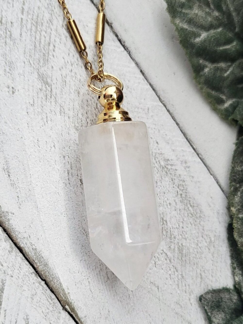 Quartz Crystal Glass Locket Vial Pendant Stainless Steel Tube Chain Necklace